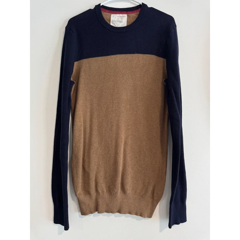 Fall Banana Republic Heritage Sweater Mens M Tall Navy Brown Colorblock Knit